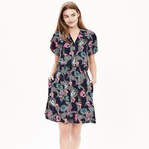 Banana Republic Crane Print Belted Flounce Shirtdress Size 8